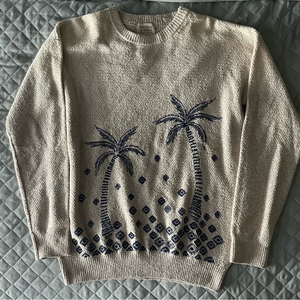 Scotch and Soda Palm Tree Patterned Cream Sweater